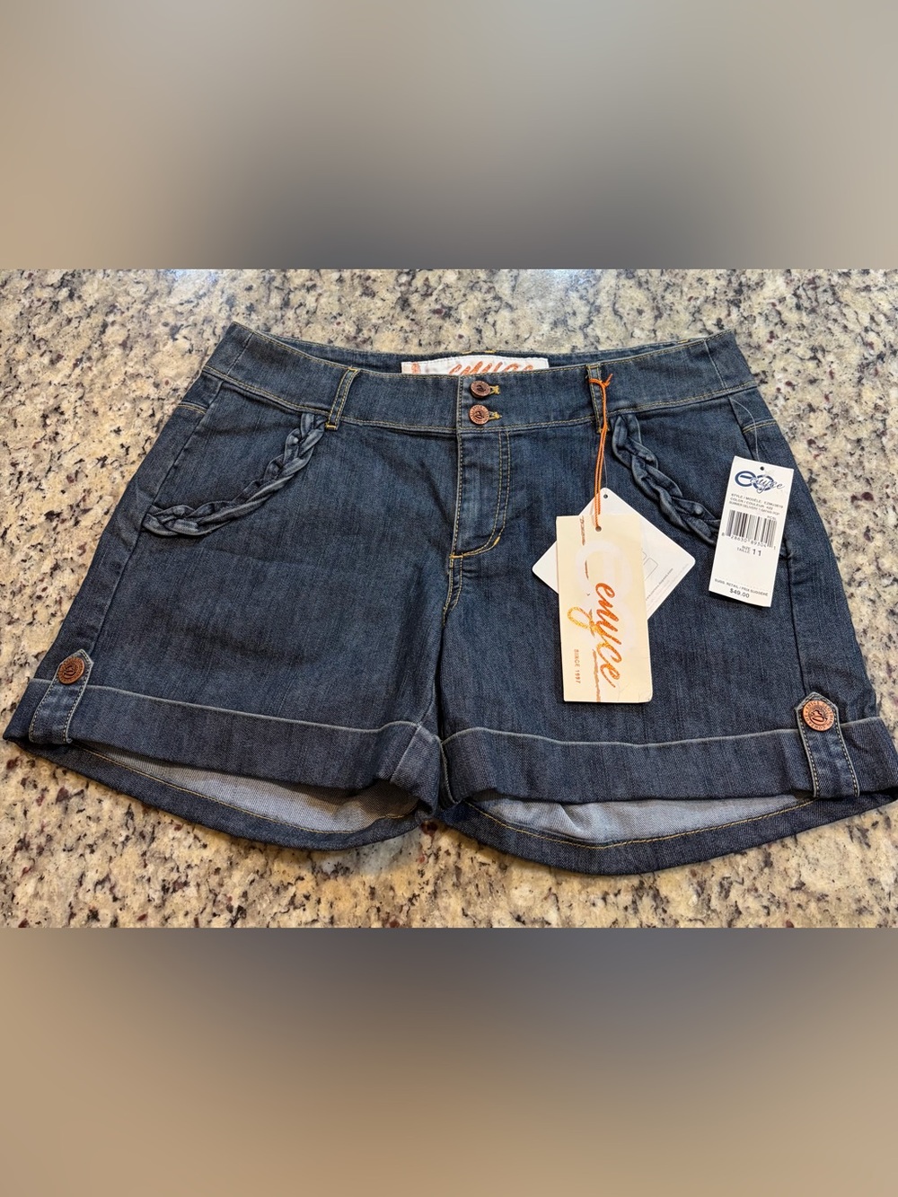 Enyce Dark Blue Braided Pocket Denim Shorts